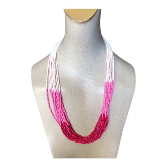 Retro Multi Pink Shades Strands Mini Beads Tribal Inspired Boho Chic Necklace - Picture 8 of 11